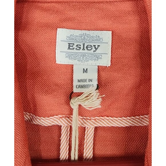 Esley Jacket Womens Medium Coral Linen One Button Cinched Long Sleeve Blazer - Picture 4 of 10